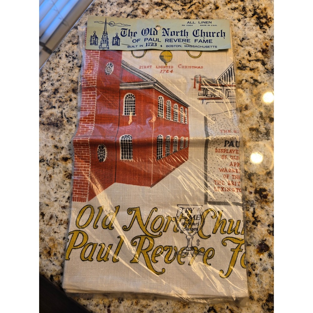 Old North Church Paul Revere Fame Linen Tea Towel Boston Massachusetts Built1723